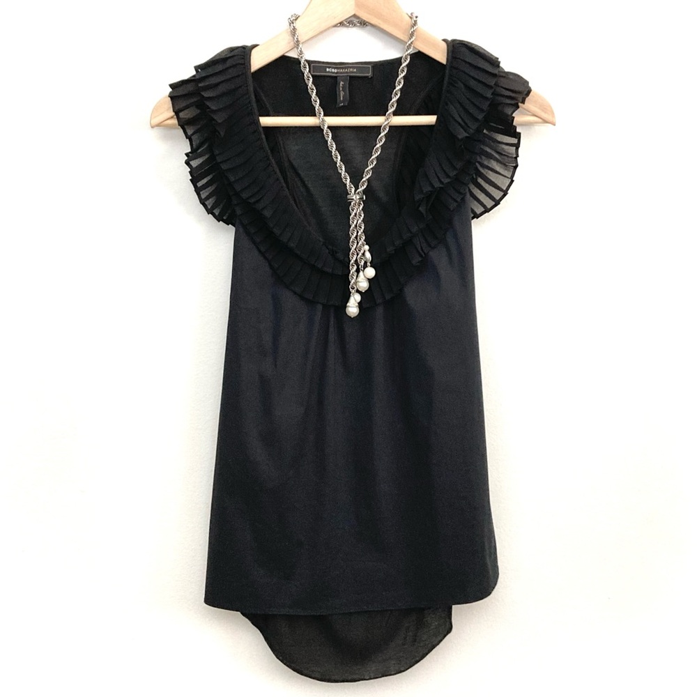 BCBG Pleated Ruffle Tank Top